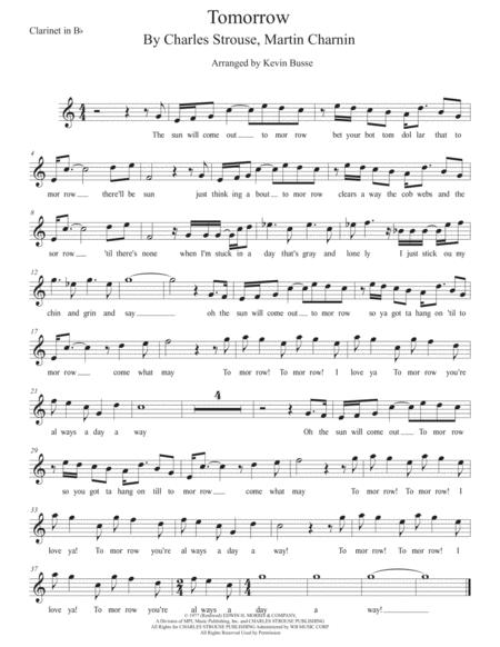 Tomorrow Easy Key Of C Clarinet Sheet Music