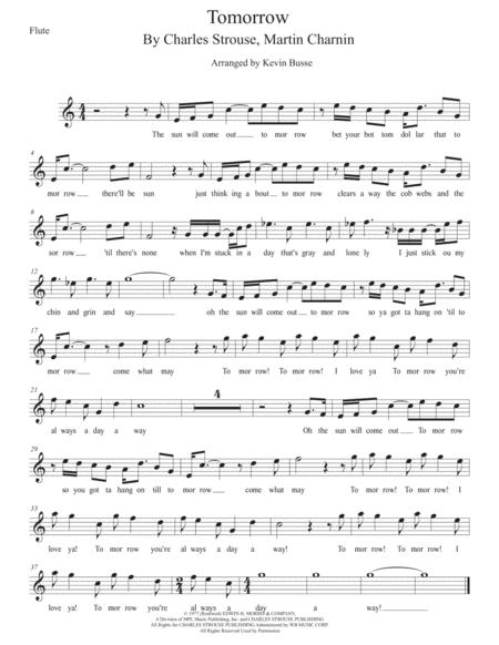 Tomorrow Easy Key Of C Flute Sheet Music