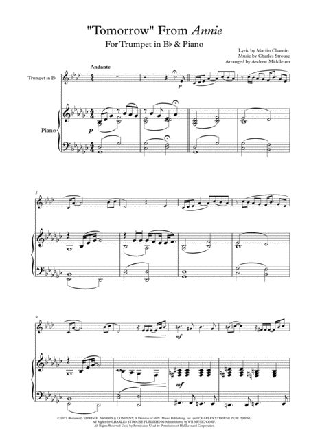 Tomorrow For Trumpet And Piano Sheet Music