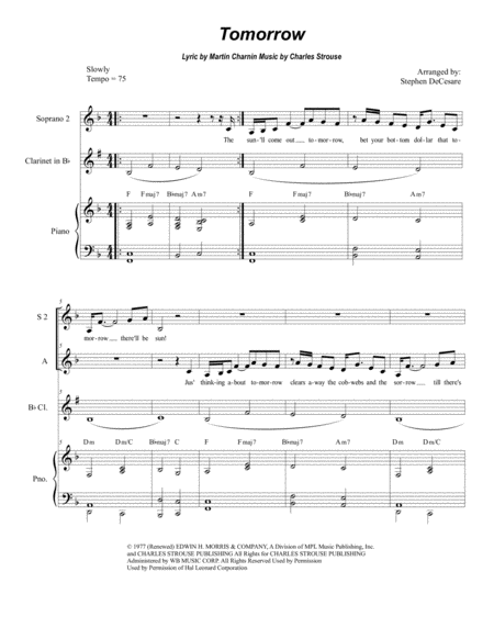 Free Sheet Music Tomorrow For Vocal Trio Ssa