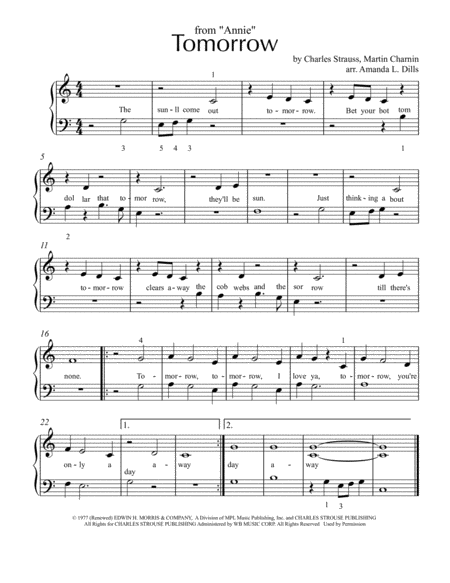 Free Sheet Music Tomorrow From Annie Easy Piano