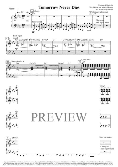 Free Sheet Music Tomorrow Never Dies Piano Chords Transcription From Sheryl Crow Recording