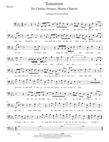 Tomorrow Original Key Bassoon Sheet Music