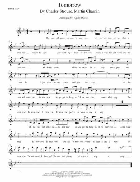 Free Sheet Music Tomorrow Original Key Horn In F