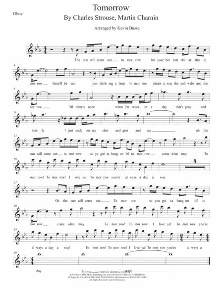 Tomorrow Original Key Oboe Sheet Music