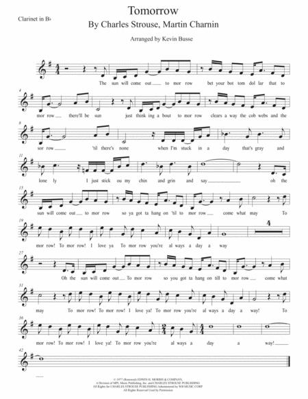 Free Sheet Music Tomorrow W Lyrics Clarinet