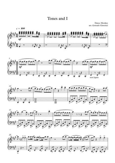 Tones And I Dance Monkey Intermediate Level Solo Piano Sheet Music