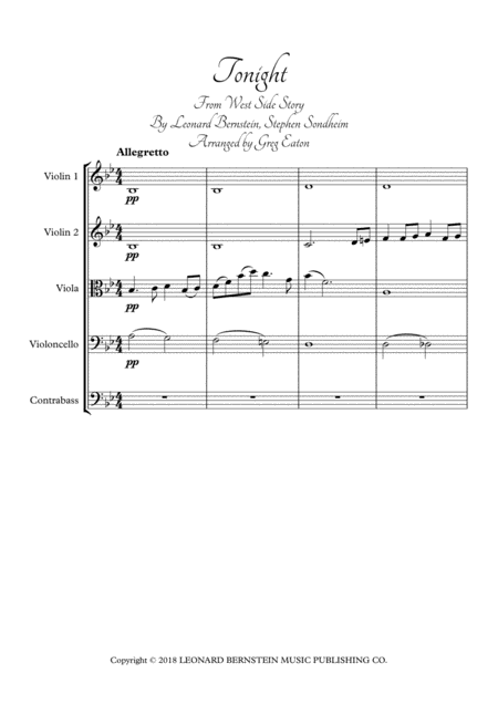 Tonight From West Side Story Arranged For String Ensemble By Greg Eaton Perfect For School Or Professional String Ensembles Sheet Music