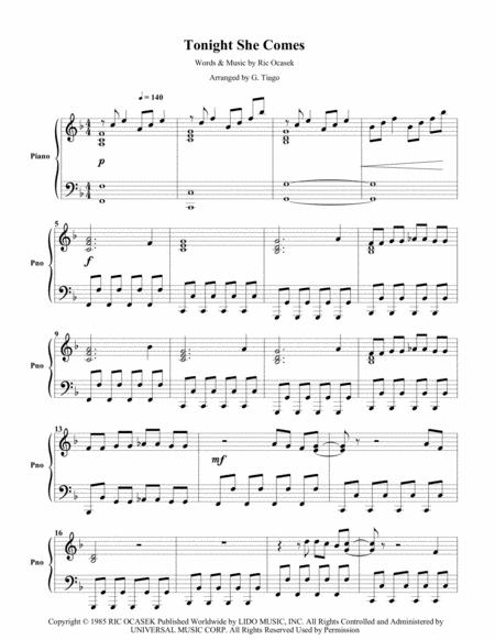 Free Sheet Music Tonight She Comes Piano Solo