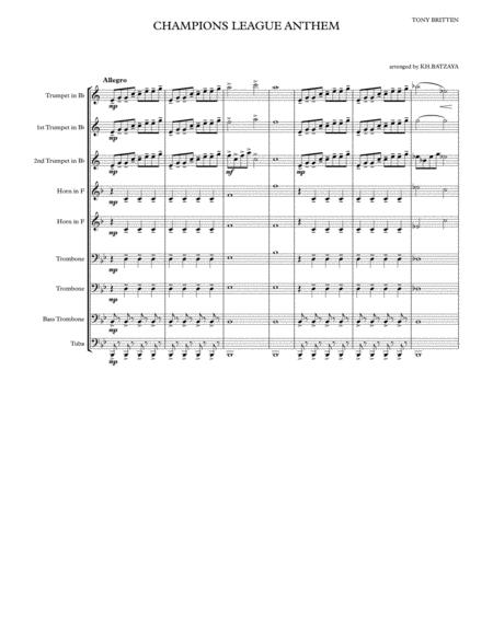 Tony Britten Champions League Anthem Brass Ensemble Arrenged By Khuushaan Batzaya Sheet Music