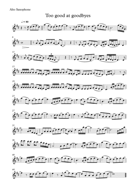 Too Good At Goodbyes Alto Sax Piano Sheet Music