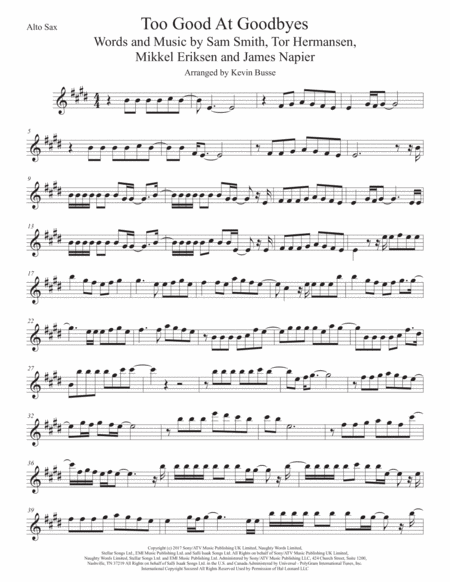 Too Good At Goodbyes Alto Sax Sheet Music