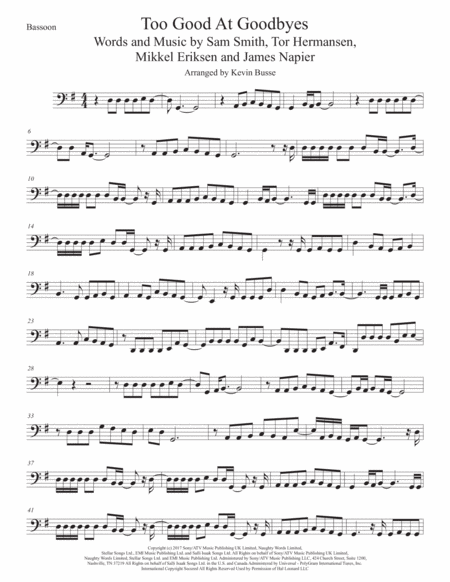 Free Sheet Music Too Good At Goodbyes Bassoon