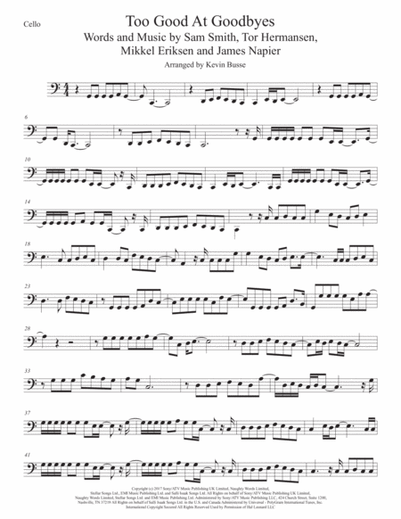 Too Good At Goodbyes Easy Key Of C Cello Sheet Music