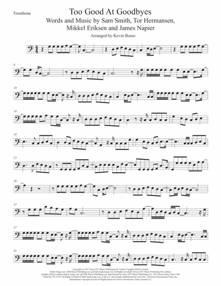 Too Good At Goodbyes Easy Key Of C Trombone Sheet Music