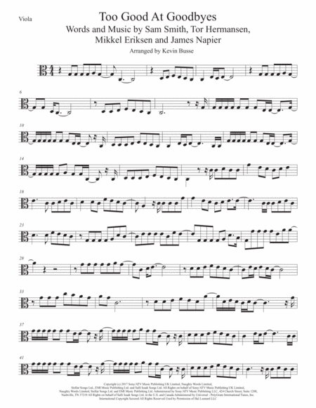 Free Sheet Music Too Good At Goodbyes Easy Key Of C Viola