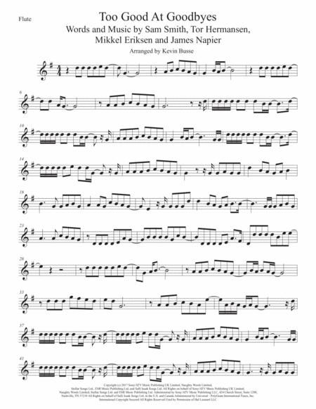 Free Sheet Music Too Good At Goodbyes Flute