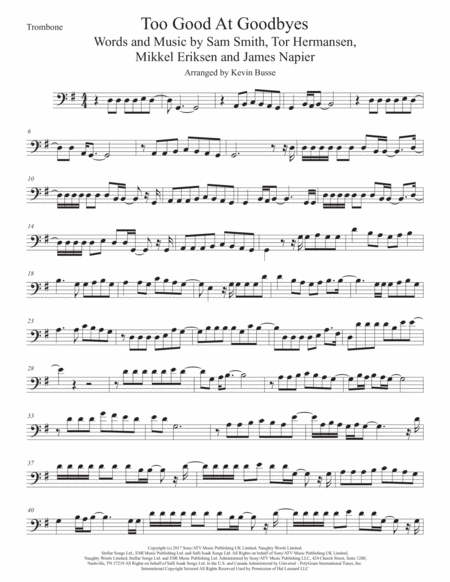 Too Good At Goodbyes Trombone Sheet Music