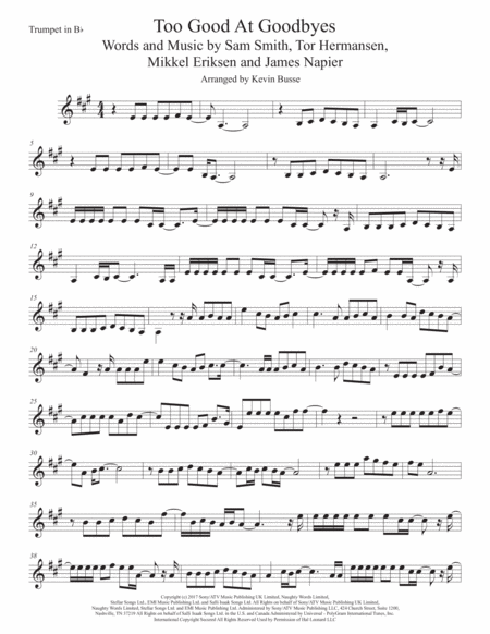 Too Good At Goodbyes Trumpet Sheet Music