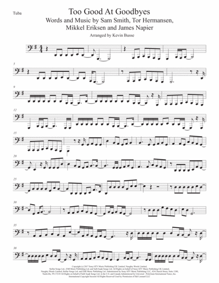 Too Good At Goodbyes Tuba Sheet Music