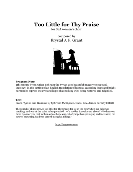 Too Little For Thy Praise Sheet Music