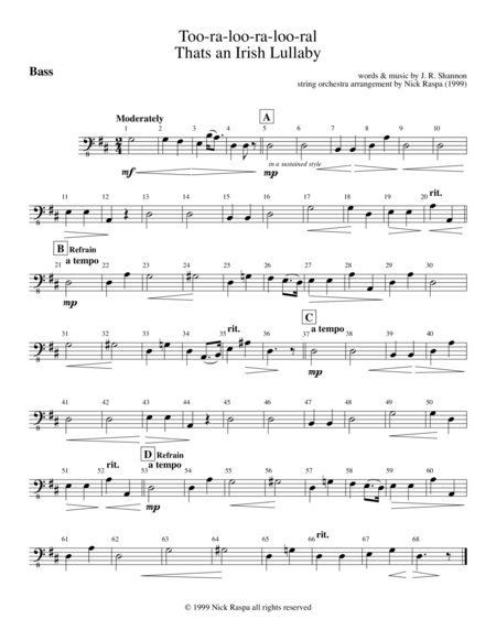 Too Ra Loo Ra Loo Ral Thats An Irish Lullaby Double Bass Part Sheet Music