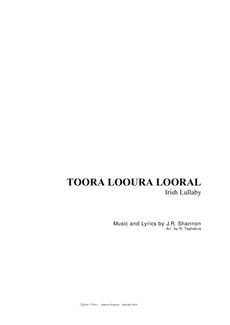 Toora Looura Looral Irisch Lullaby J R Shannon Sheet Music