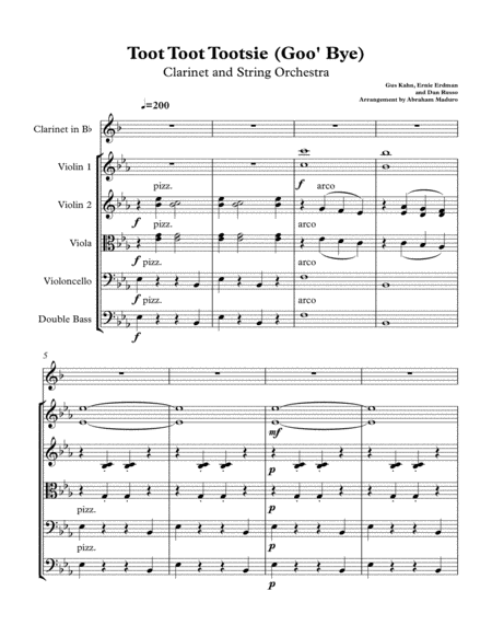 Toot Toot Tootsie Clarinet And String Orchestra Sheet Music