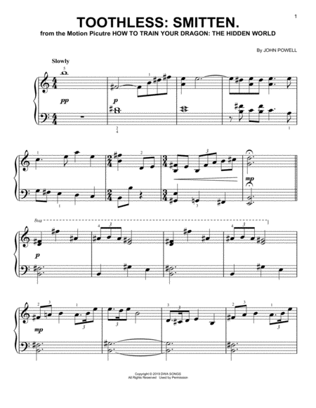 Toothless Smitten From How To Train Your Dragon The Hidden World Sheet Music