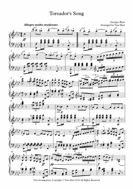 Free Sheet Music Toreadors Song From Carmen Piano Solo