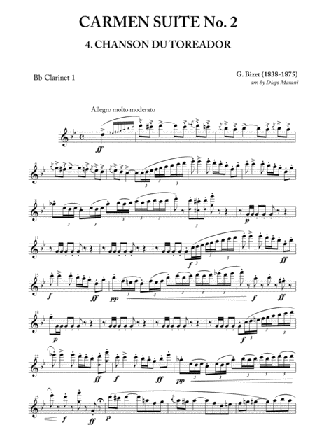 Toreadors Song From Carmen Suite No 2 For Clarinet Quartet Sheet Music