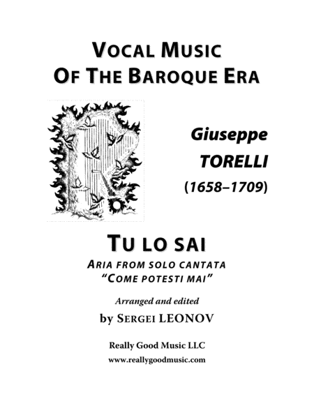 Torelli Giuseppe Tu Lo Sai Aria From Solo Cantata Come Potesti Mai For Voice And Piano D Major Sheet Music