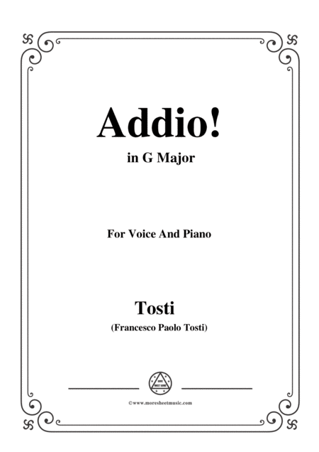 Tosti Addio In G Major For Voice And Piano Sheet Music