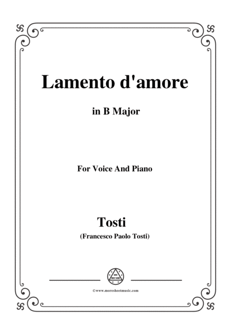 Tosti Lamento D Amore In B Major For Voice And Piano Sheet Music