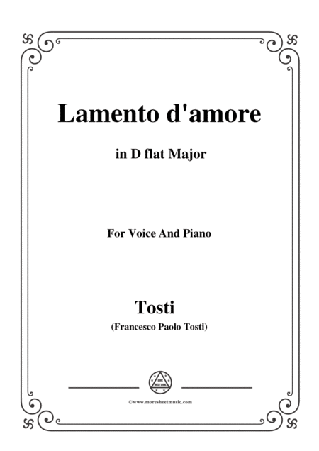 Tosti Lamento D Amore In D Flat Major For Voice And Piano Sheet Music