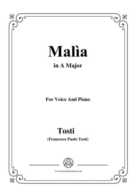 Tosti Mala In A Major For Voice And Piano Sheet Music