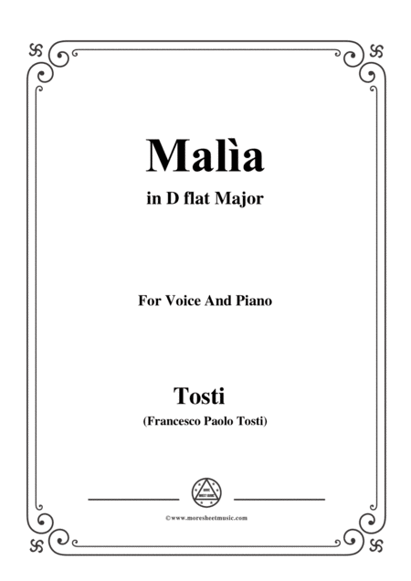 Tosti Mala In D Flat Major For Voice And Piano Sheet Music