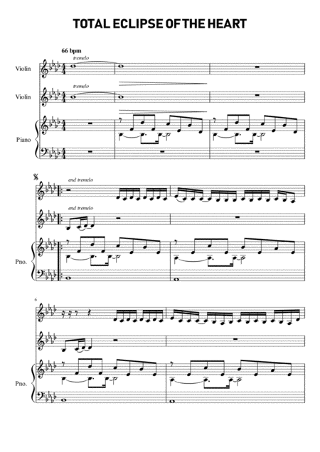 Free Sheet Music Total Eclipse Of The Heart For Piano And Violin