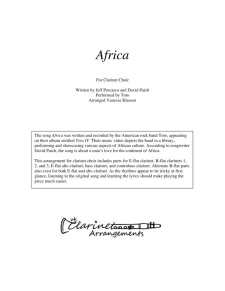 Toto Africa For Clarinet Choir Sheet Music