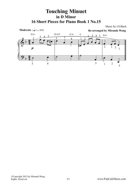 Touching Minuet In D Minor Js Bach Sheet Music