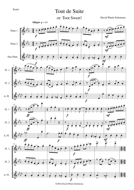 Tout De Suite Or Toot Sweet For Flute Trio 2 Flutes 1 Alto Flute Sheet Music