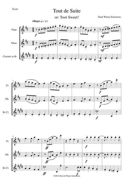 Tout De Suite Or Toot Sweet For Wind Trio Sheet Music