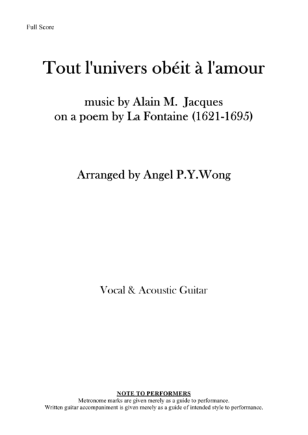 Tout L Univers Obit A L Amour Guitar Arr Sheet Music