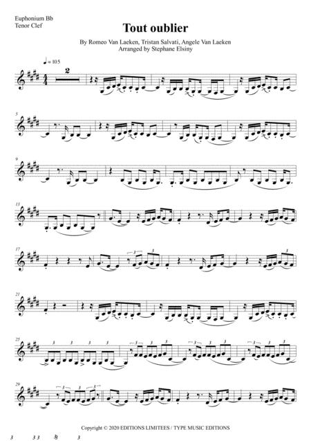 Tout Oublier Angele Karaoke For Euphonium Bb Tenor Clef Sheet Music