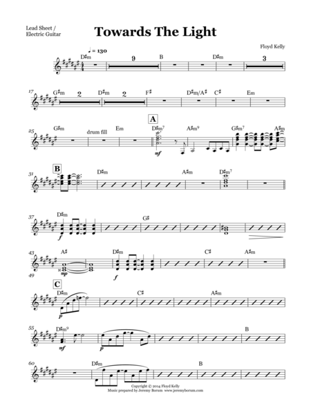 Towards The Light Electric Guitar Lead Sheet Sheet Music