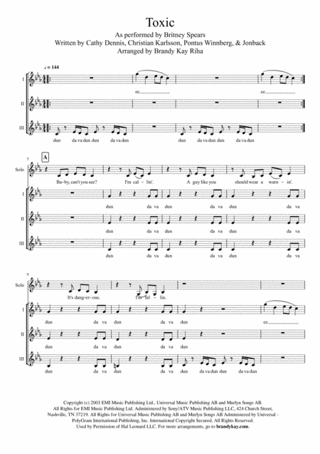 Toxic Ssa A Cappella Sheet Music