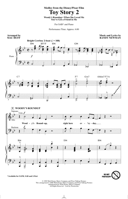 Toy Story 2 Medley Arr Mac Huff Sheet Music