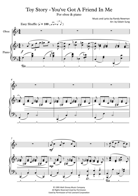 Toy Story You Ve Got A Friend In Me For Oboe And Piano Including Part Score Sheet Music
