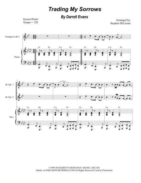 Free Sheet Music Trading My Sorrows Duet For Bb Trumpet