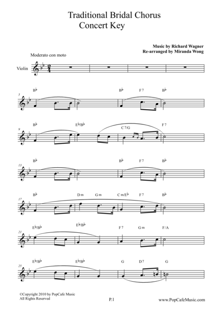 Free Sheet Music Traditional Bridal Chorus Alto Sax Tenor Sax Concert Key